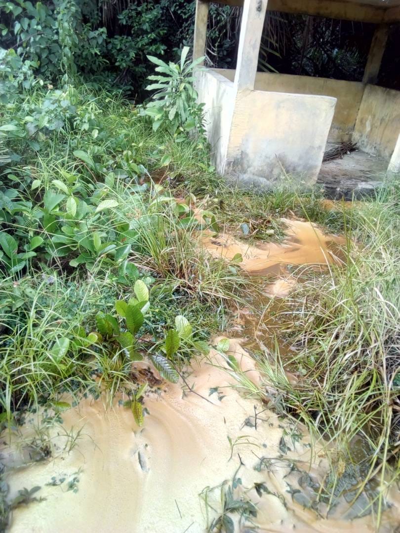 Sandy runoff across grass in front of a concrete structure